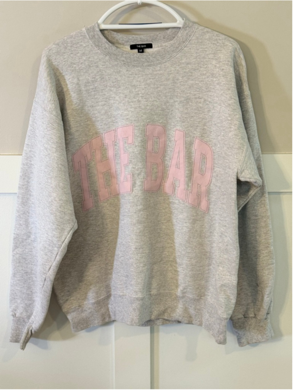 THE BAR Varsity Crewneck Sweatshirt Gray Pink Oversized Medium - Picture 3 of 7
